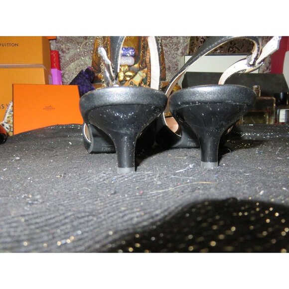 Horsebit Accent Black Vegan Leather Kitten Heel Slingbacks sz 35 or US 5 - Picture 4 of 10